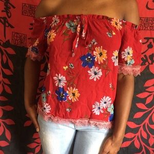 Red floral off the shoulder top